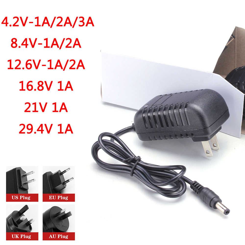 Li-Ion Ladegerät AC 110-240V DC 4,2V 8,4V 12,6V 16,8V 21V 29,4V 1A 2A 3A DC Netzteil Adapter Für 18650 Lithium Batterie