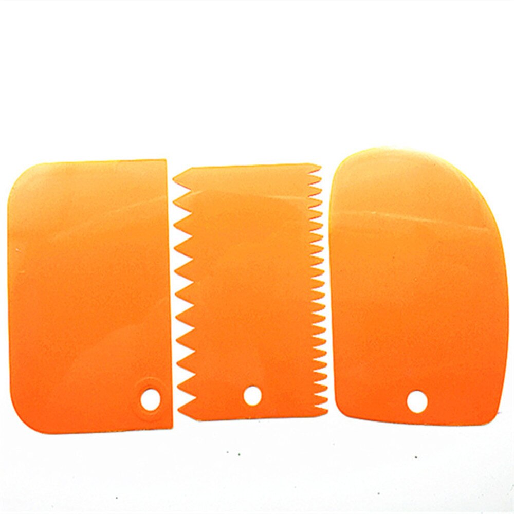 Couteau à pâte en plastique, 3 pièces, outils de pâtisserie, couteau à pâte en plastique, glaçage, Fondant, grattoir, décoration, bord lisse et dentelé, spatules, coupe-gâteau: YELLOW