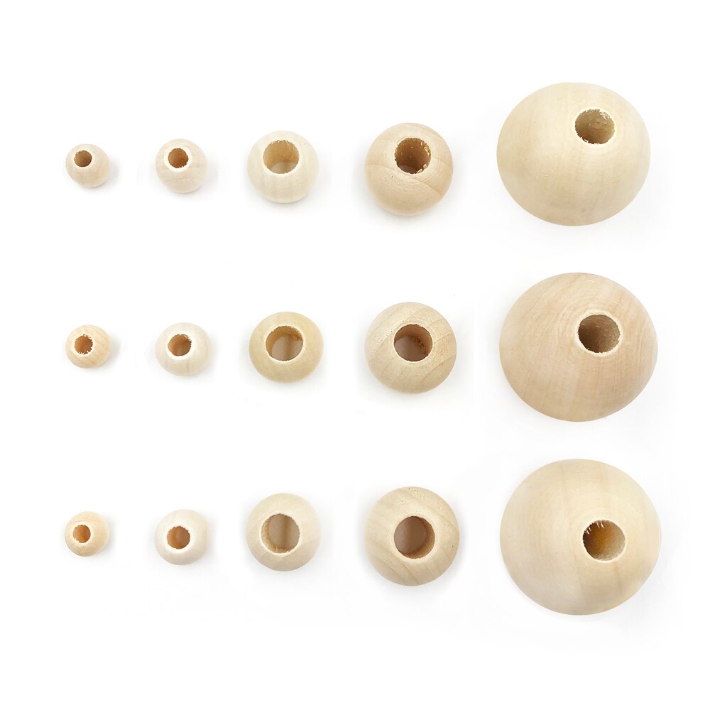 8-50Mm Diy Natural Ball Ronde Spacer Houten Kralen Loodvrij Houten Ballen Grote Grote Gat Houten kralen Voor Diy Sieraden Maken