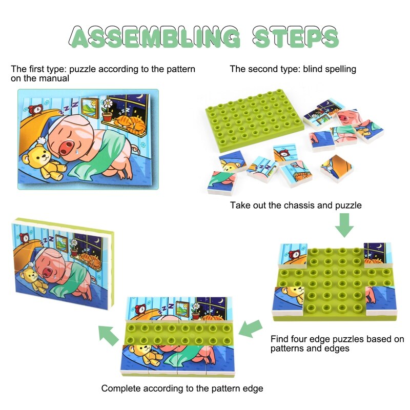 12Pcs 3D Jigsaw Cubes Puzzlesd Dier Plastic Bouwsteen Diy Embled Combinatie Puzzel Speelgoed