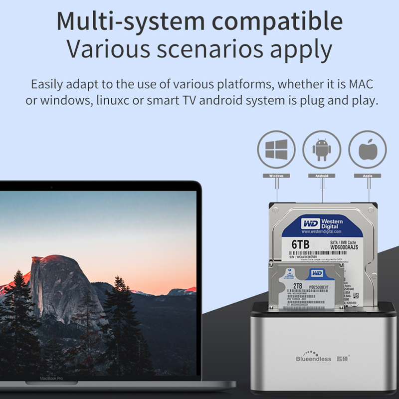 2.5/3.5 Inch SSD External Hard Drive Enclosure Dual-bay Hard Drive Docking Station SATA to USB 3.0 HDD Case 12V3A Power Adapter