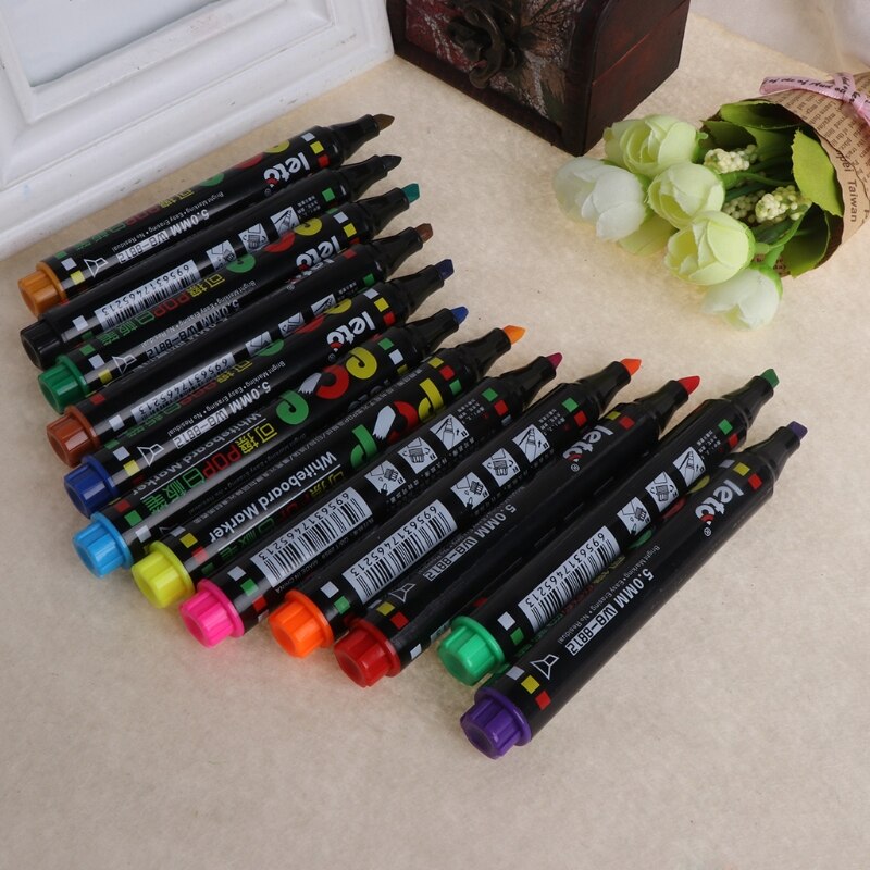 12 Kleur Whiteboard Marker Uitwisbare Pop Papier Glas Droge Wissen 5Mm Schrijftafeltje Pen N1HD