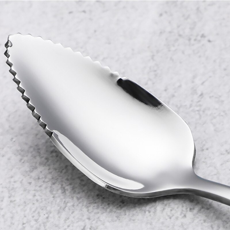 Rvs Grapefruit Apple Schraper Lepel Gekarteld Zaagtand Edge Fruit Puree Lange Handvat Babyvoeding Bereiden Tool