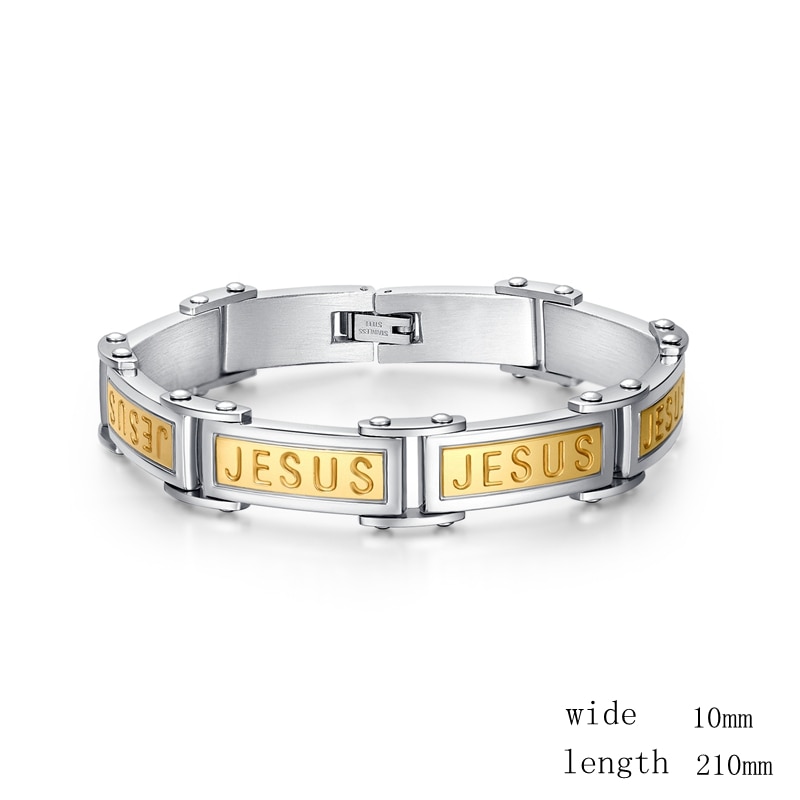 Vnox Jesus Bracelets Bangles Stainless Steel Men Gold-color Male Christ Religious Jewelry