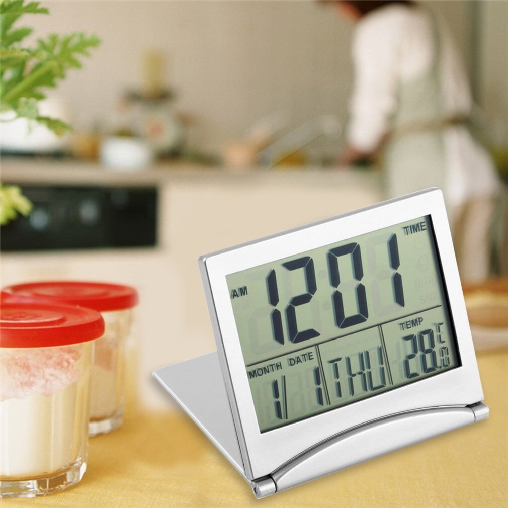 Alarm Clock Display date time temperature Folding mini Desk Thermometer cover Digital LCD Timer countdown time