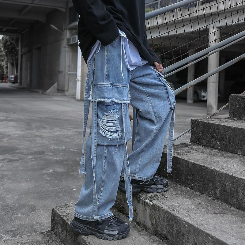 2022 Baggy Jeans Ripped Jeans for Men Baggy Denim Trousers Male Punk Rave Goth Pants Cargo Jeans Streetwear Autumn Hip Hop