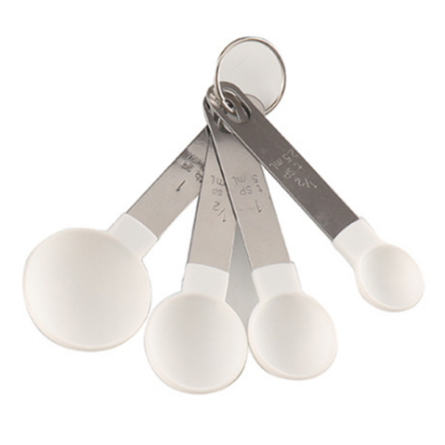4Pcs/8Pcs Messbecher und Löffel Mehrzweck Löffel Tasse Messung Werkzeug Backen Zubehör Edelstahl Griff Küche gadget: WhiteSpoon