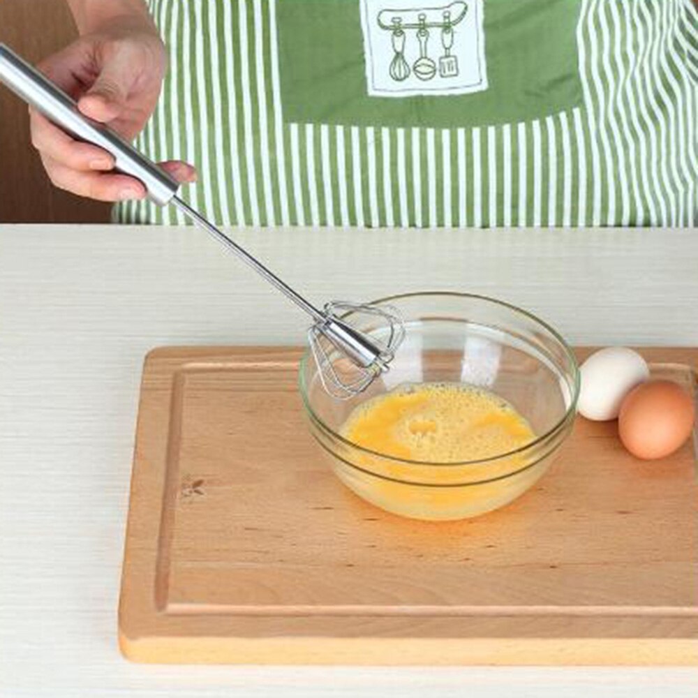 Batidor de huevos para hornear, batidor manual de rotación de plata