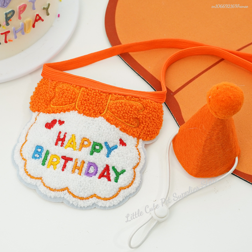 Chapéu de aniversário de gato e babador com bandana ajustável, Roupa doce do aniversário do animal de estimação, Cachecol de gatos: Violeta