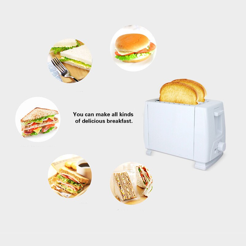 Home Appliances Electric Bun Toaster Household Stainless Steel 2 Slices Toaster Bread Machine(US Plug)