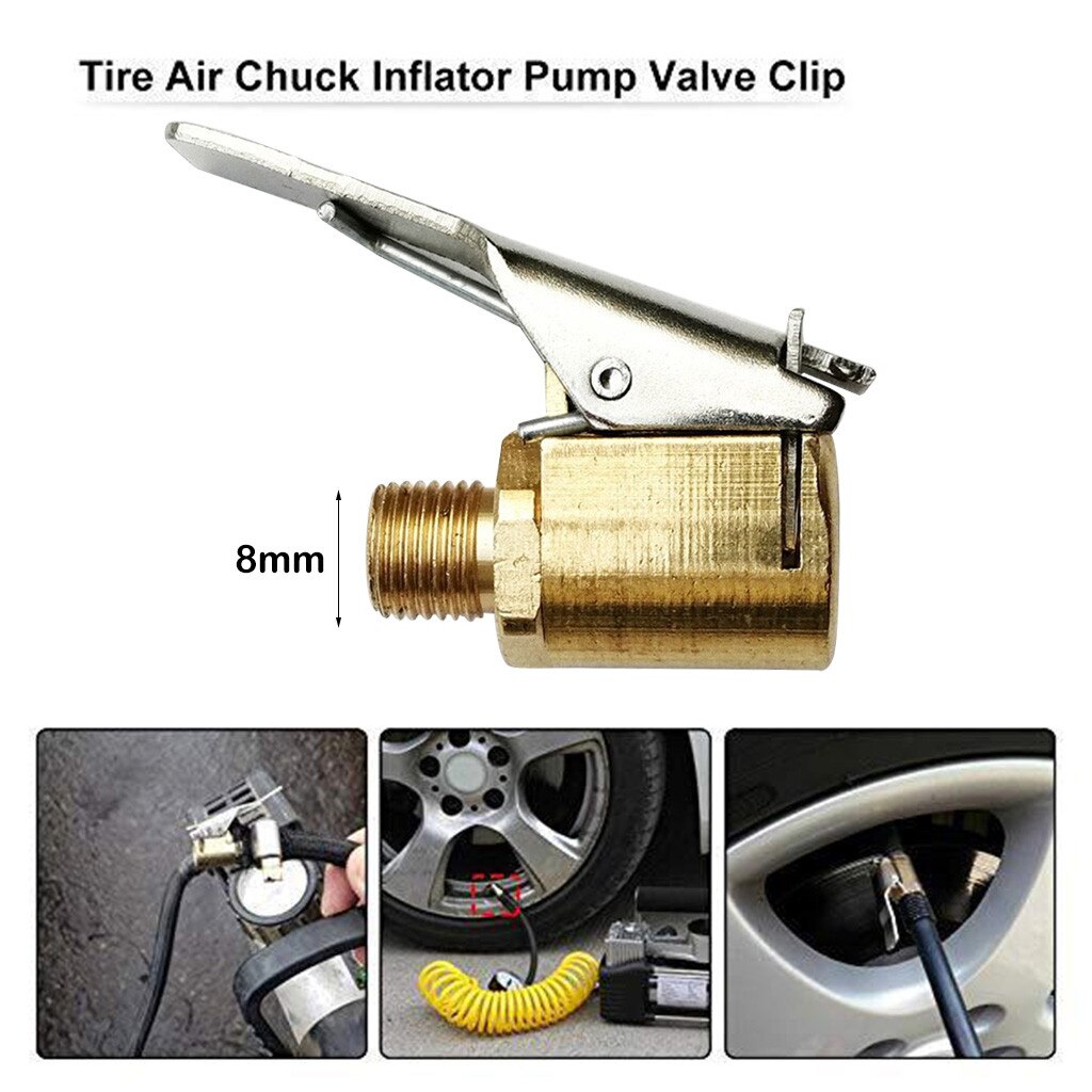 1PC Car Auto Brass 8mm Tyre Wheel Tire Air Chuck Inflator Pump Valve Clip Clamp Connector Copper Nozzle Quick Adapter