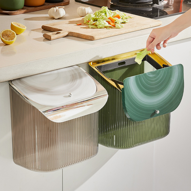 Poubelle de cuisine murale 12l avec couvercle, panier de rangement Transparent suspendu à la porte de l&#39;armoire, corbeille décorative
