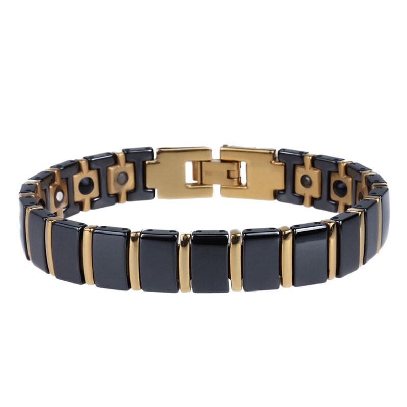 Gezonde Artritis Pijn Magnetische Therapie Armband Voor Mannen Zwarte Keramische &amp; Gold Rvs Heren Vriendschap Armbanden: Gold Black / 20Cm