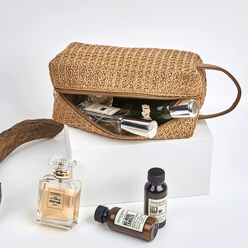 1 Pc borsa da trucco per donna in tessuto di erba borsa da viaggio per donna estiva borsa da spiaggia trucco Kit di bellezza borse Casual per le vacanze