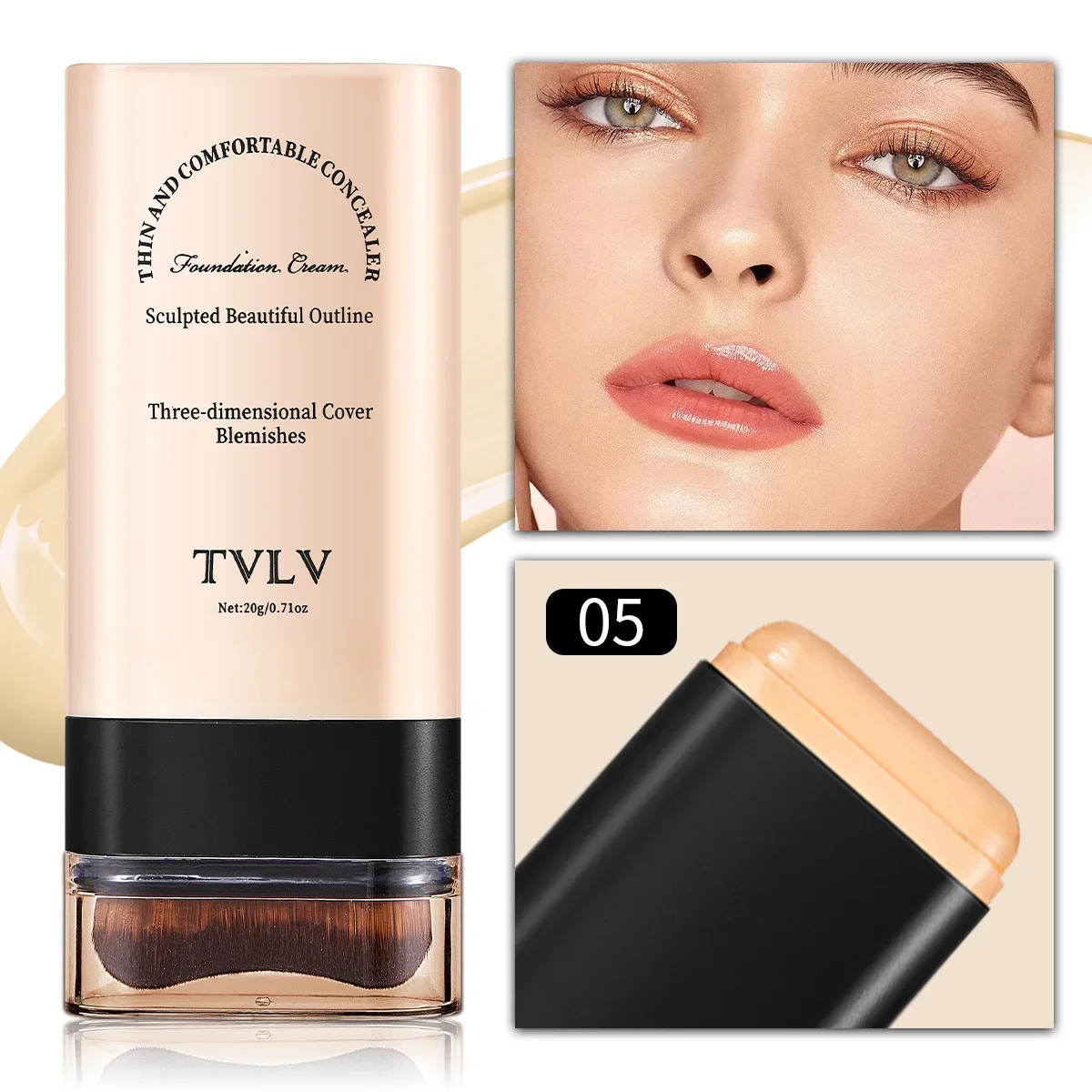 Tvlv eraser foundation makeup stick 20g,  med borste för att ljusa upp huden flytande foundation, långvarig makeup concealer: Ljusgrå