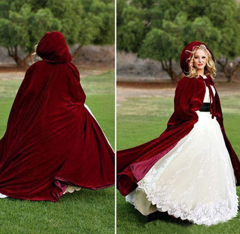 Cape de mariée en velours bordeaux, Long manteau d&#39;hiver Vintage garde au , accessoires de mariage