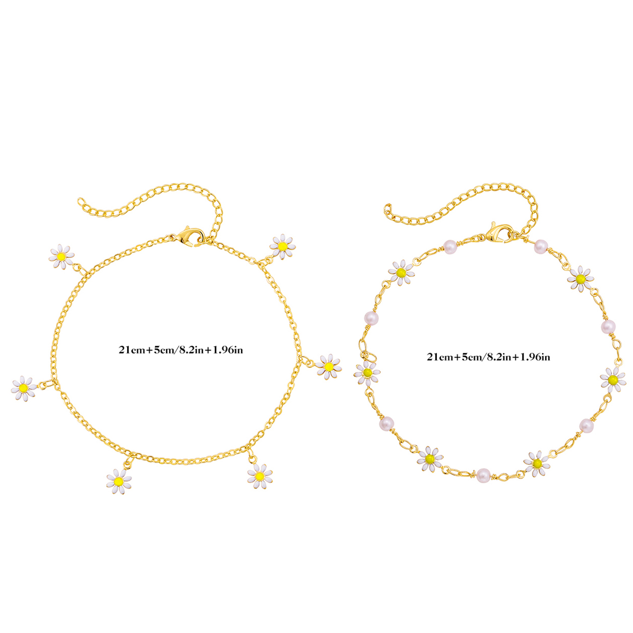 Tobillera de margaritas con cadena de perlas hechas a mano para mujer, sandalias de playa de verano, accesorios, pulsera en la pierna