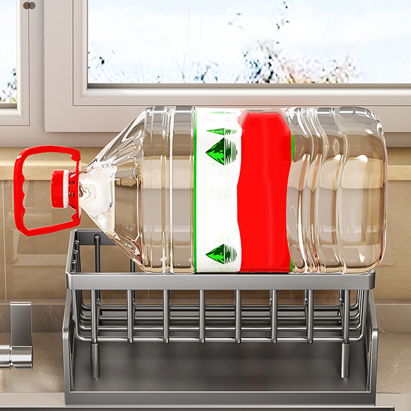 Kitchen Sink Drain Rack CarbonSelf-draining Sink Shelf Soap Sponge Holder Dishcloth Towel Rack Filter Basket Kitchen Accessories