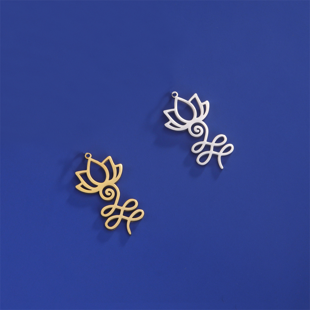 Breloques en forme de fleur de Lotus, en acier inoxydable, amulette religieuse, pendentifs, accessoire pour collier, boucles d'oreilles, bijoux, bricolage,