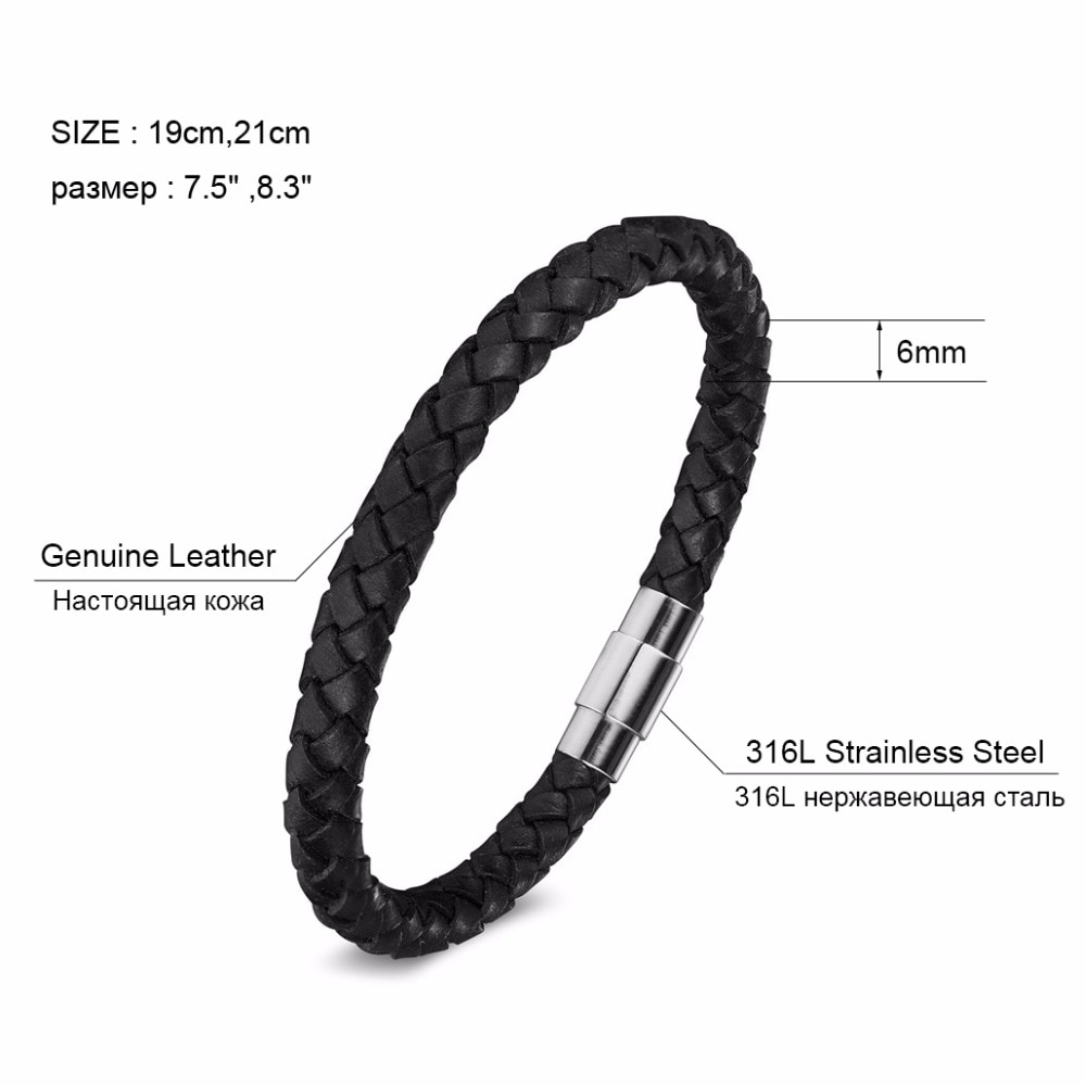 XQNI-pulsera de cuero genuino para hombre y mujer, brazalete de cuero con imán, pulsera de cuerda de acero inoxidable