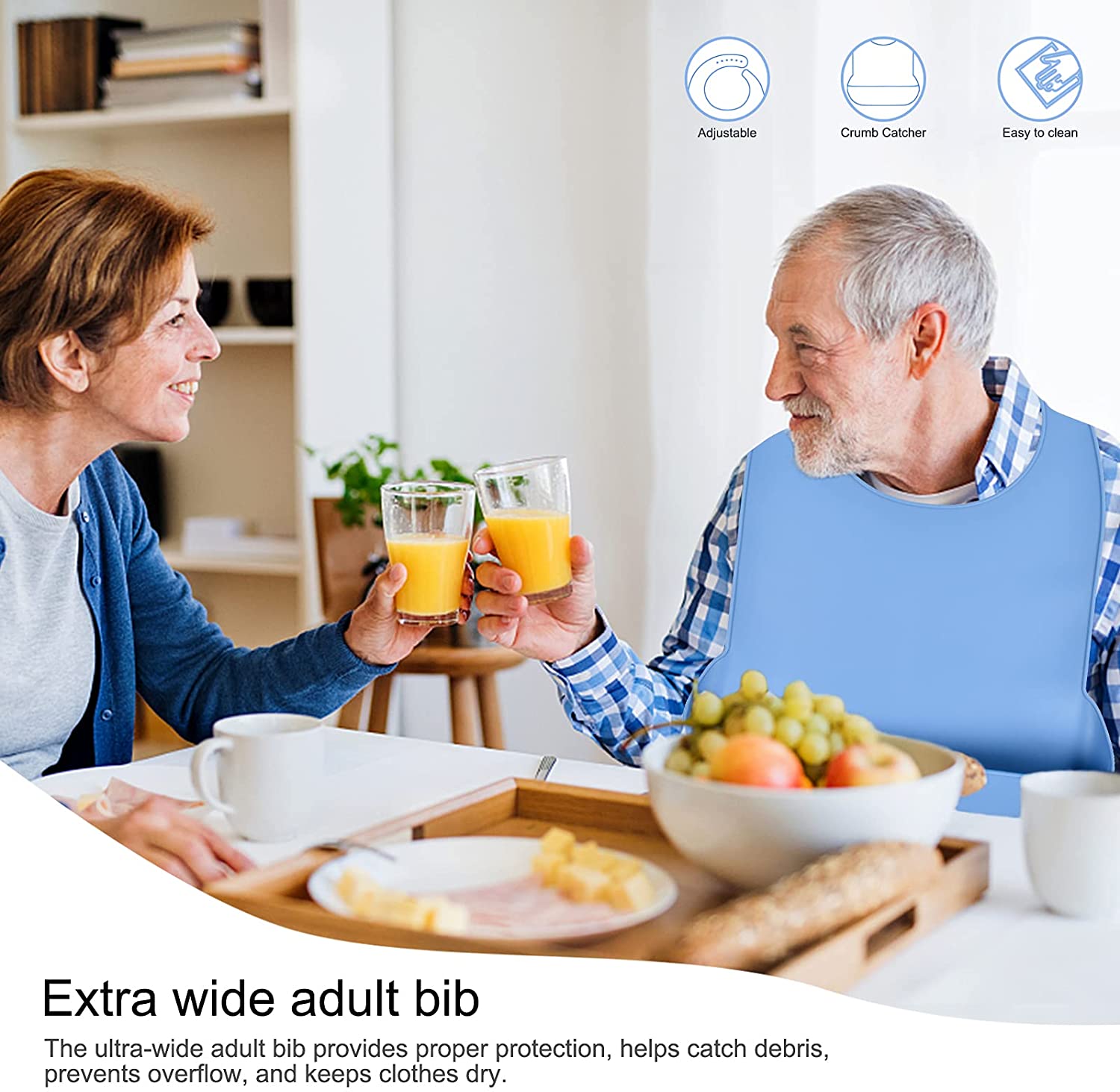 Dorsales para adultos de silicona Baberos comida colector de migajas ajustable dorsales para adultos para hombres y mujeres Baberos para comer lavable Baberos delantales Protector