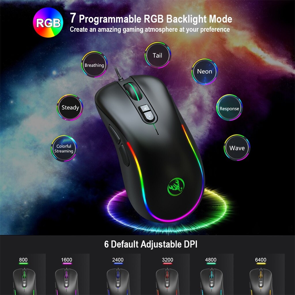 verdrahtet Spielen Maus 6400DPI programm makro Definition Professionelle-Klasse Gamer Mäbenutzen RGB Verdrahtete Maus Optische für Laptop Computer