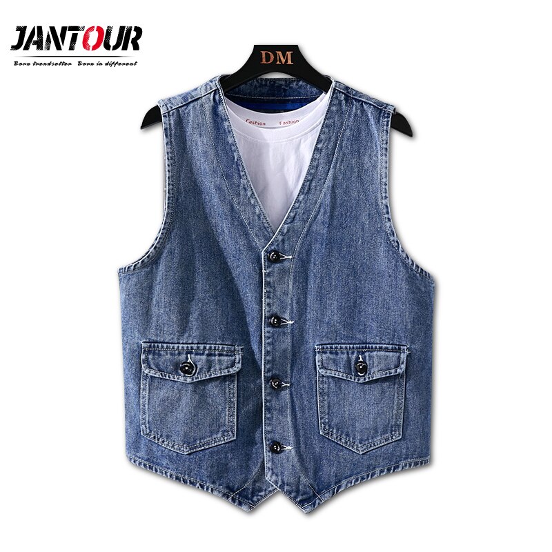 Chaleco vaquero de para hombre, chaqueta sin mangas de bolsillo de algodón, estilo clásico, con cuello en V, M-2XL