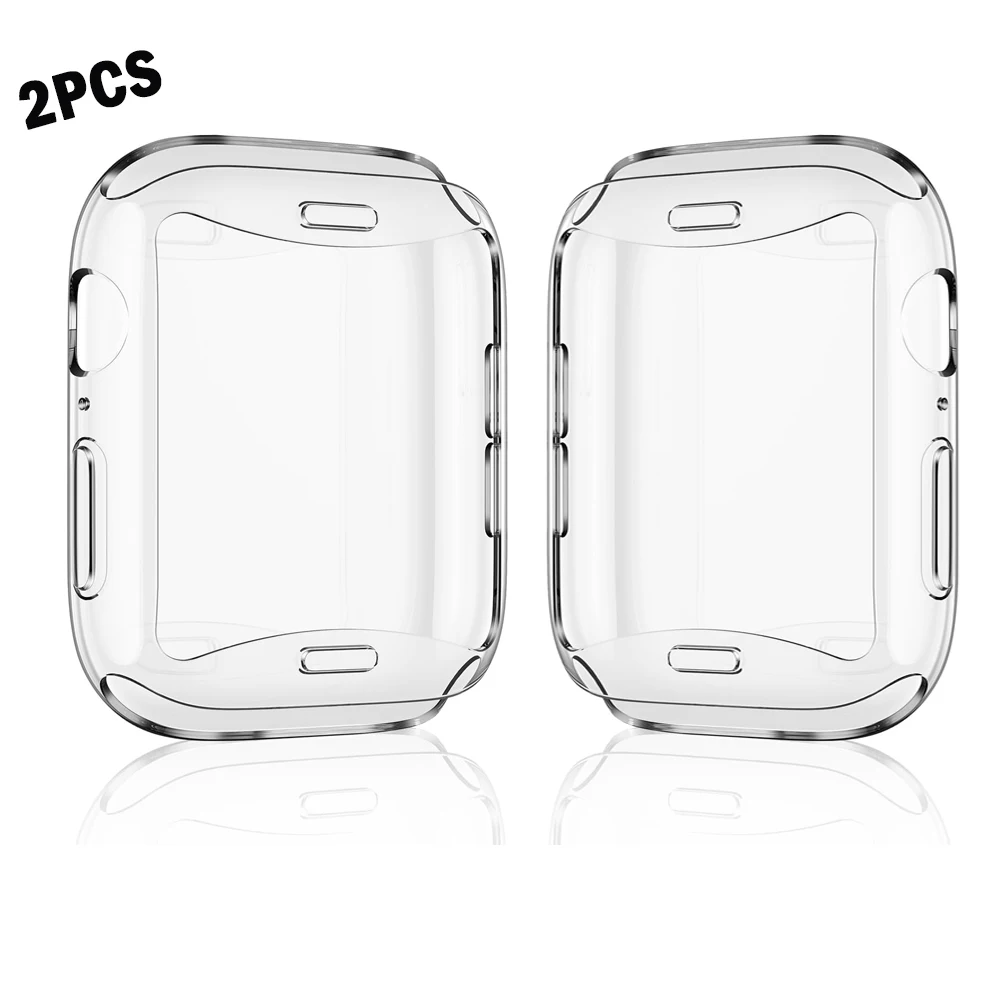 1/2 Uds cubierta transparente para Apple Watch funda 45mm 41-44-40-38-42mm Protector de pantalla de parachoques de TPU totalmente transparente serie 9 8 7 SE 6 5 4: Blanco / 7 Pulgadas y Superiores
