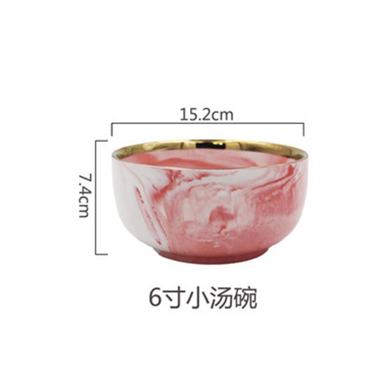 Vaaleanpunainen marmori keramiikka 1 kpl illallinen lautanen riisisalaatti nuudelit kulho keittolautaset astiasto setit kodin astiasto keittiön keittotyökalu: 6 tuuman kulho