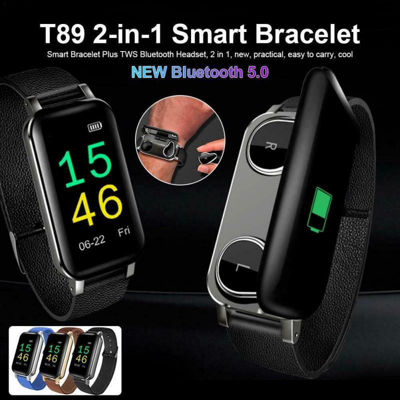 TWS Smart Binaural Bluetooth Hoofdtelefoon Fitness Armband Hartslagmeter Smart Polsband Sport Watch Mannen Vrouwen