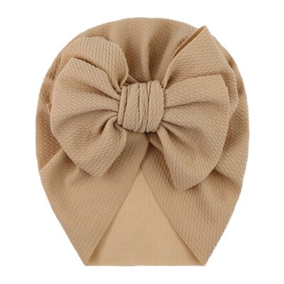 Baby cotton blends Headband Soft Bowknot Turban Hair Bands soft knit fabric pleated bow Indian hat for: Khaki
