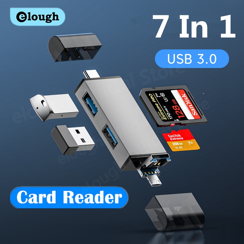 Elough 7 w 1 Wielofunkcyjny czytnik kart USB 3.0 Czytnik kart Micro SD TF USB Flash Drive Adapter kart typu C OTG