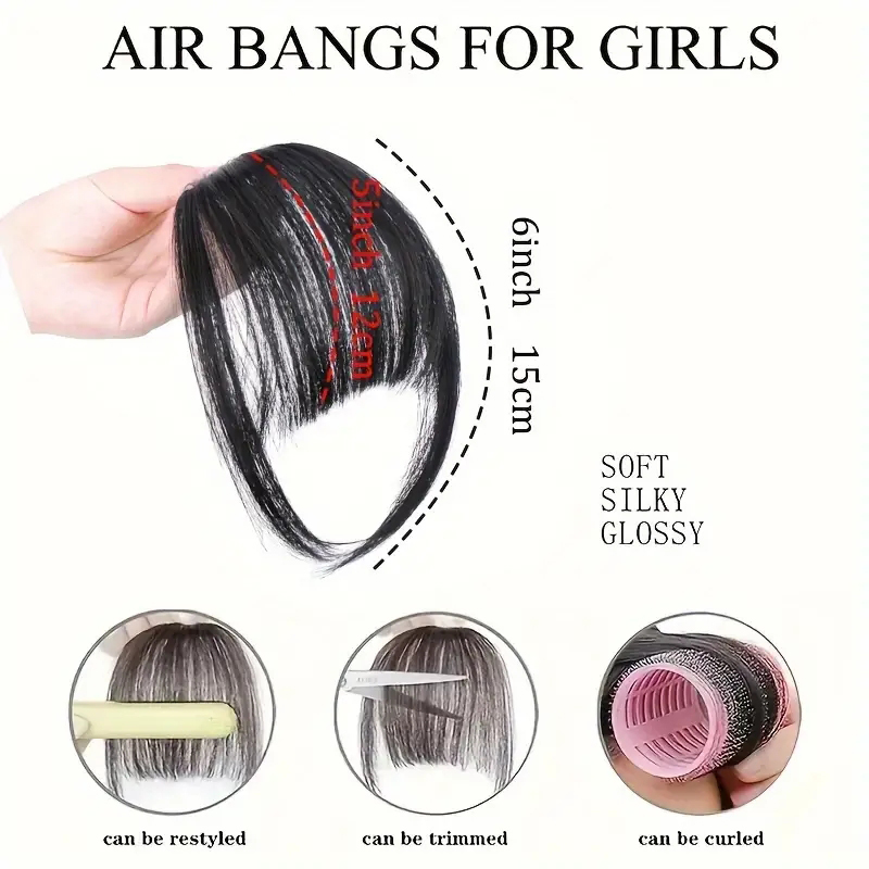 Clip In Bangs for Women Synthetic Straight Hairpiece with Sideburns Versatile Air Fringe Accessory
