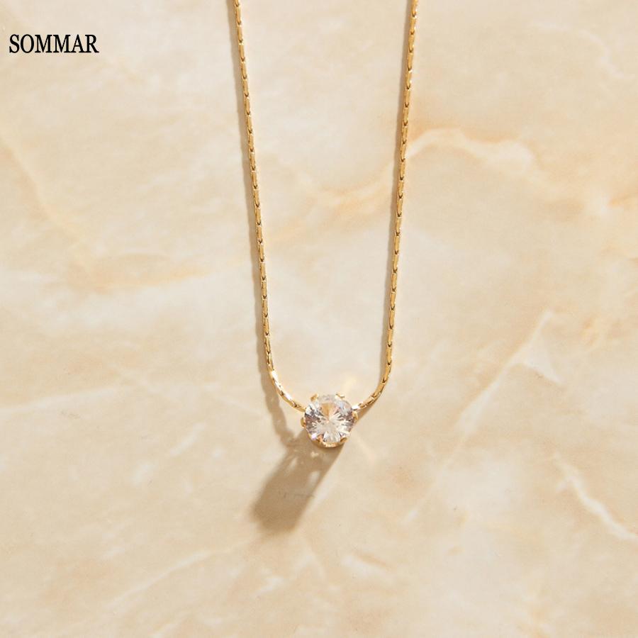 SOMMAR Gold color stainless steel necklaces & pendants geometric and circular choker Jewelry European Style