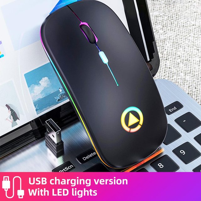 ANKNDO Wireless Mouse Bluetooth RGB Rechargeable Mouse for PC Computer Laptops Silent Mause LED Backlit Ergonomic Gaming Mice: black