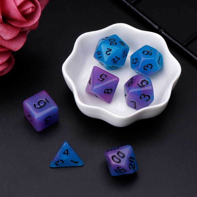 7pcs/set Luminous Polyhedral Sided Dice D4 D6 D8 D10 D12 D20 Set For RPG Poly Game