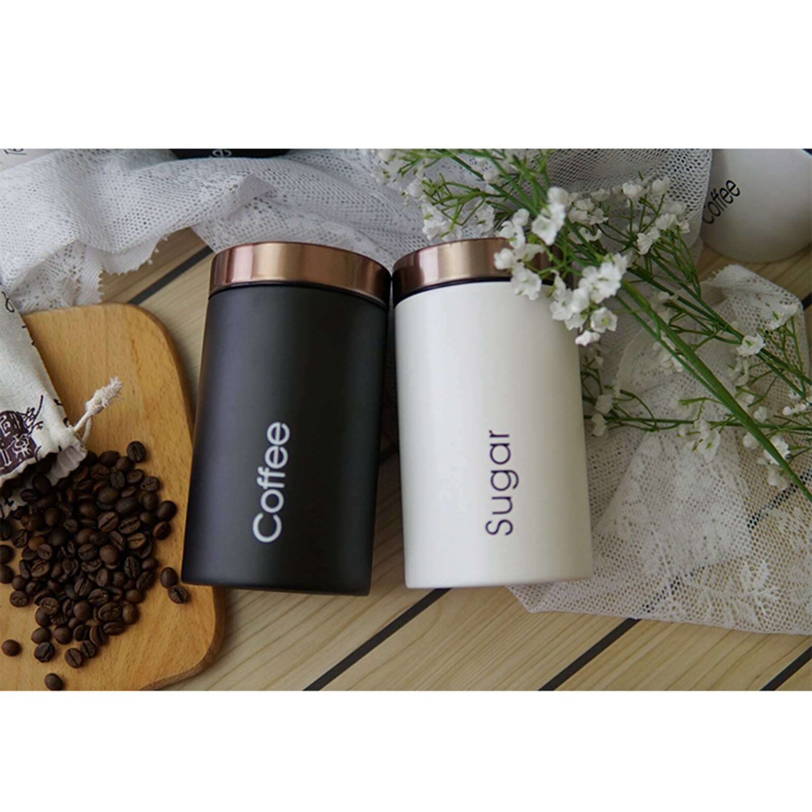 3pcs/Set Simple Metal Coffee Sugar Tea Canister Set Storage Tank Food Storage Jars Metal Food Storage Tin for Kitchen
