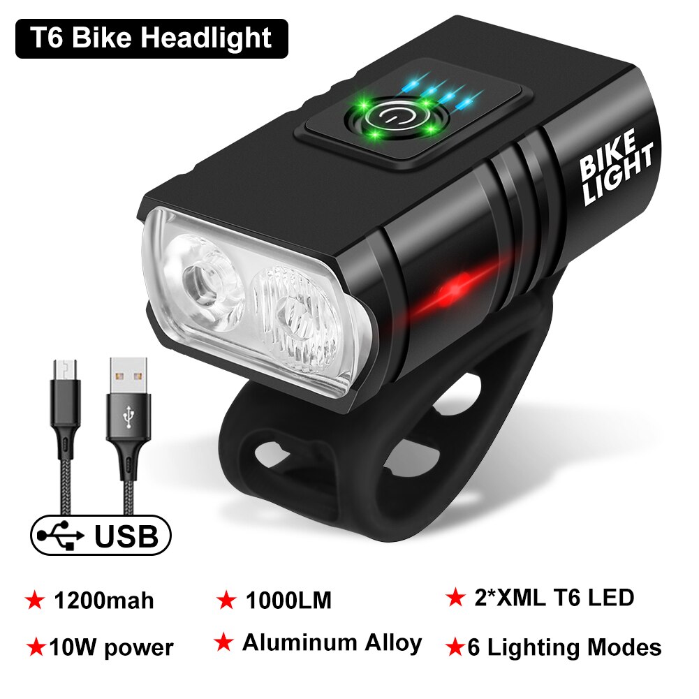 Fahrrad Licht Vorne 1000 Lumen USB Aufladbare Fahrrad Beleuchtung MTB Fahrrad Scheinwerfer Rücklicht Radfahren Taschenlampe Fahrrad Zubehör: 1000LM T6
