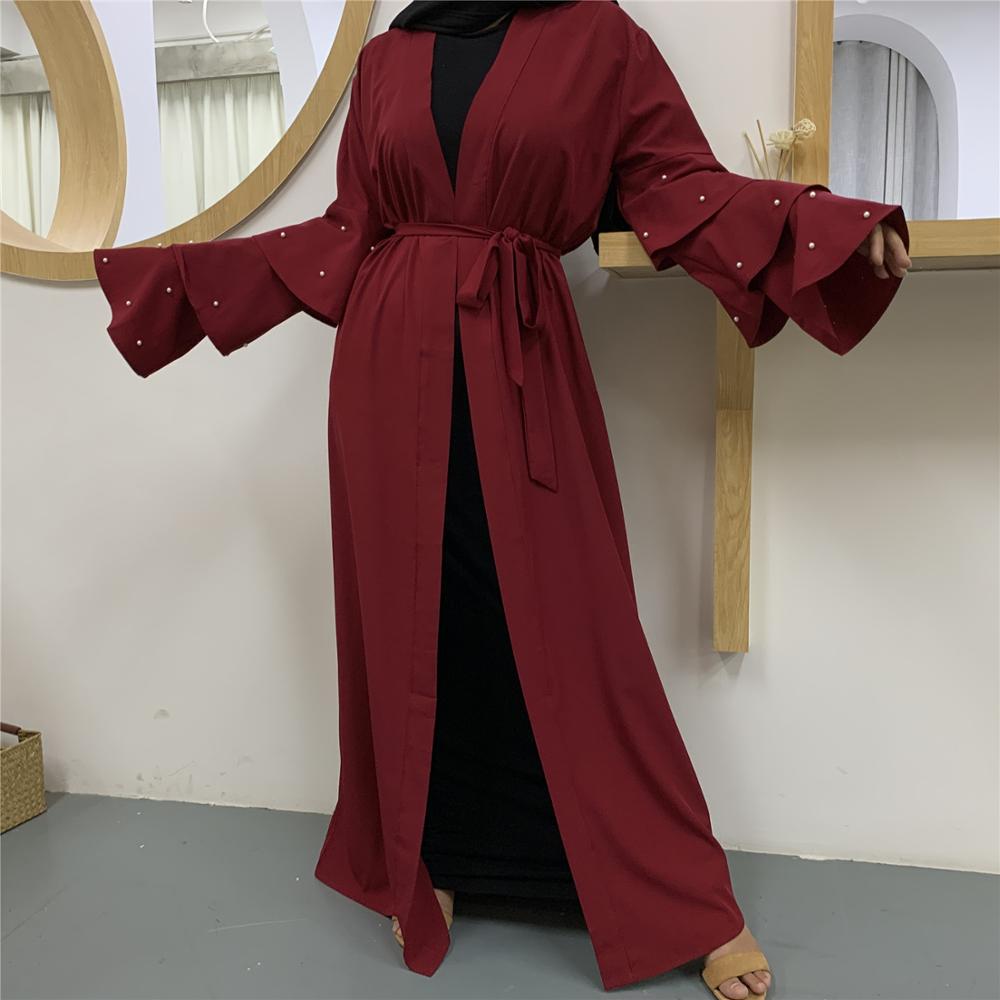 Bescheiden Mode Eenvoudige Zwarte Parel Kimono Moslim Islamitische Kleding Model Abaya In Dubai
