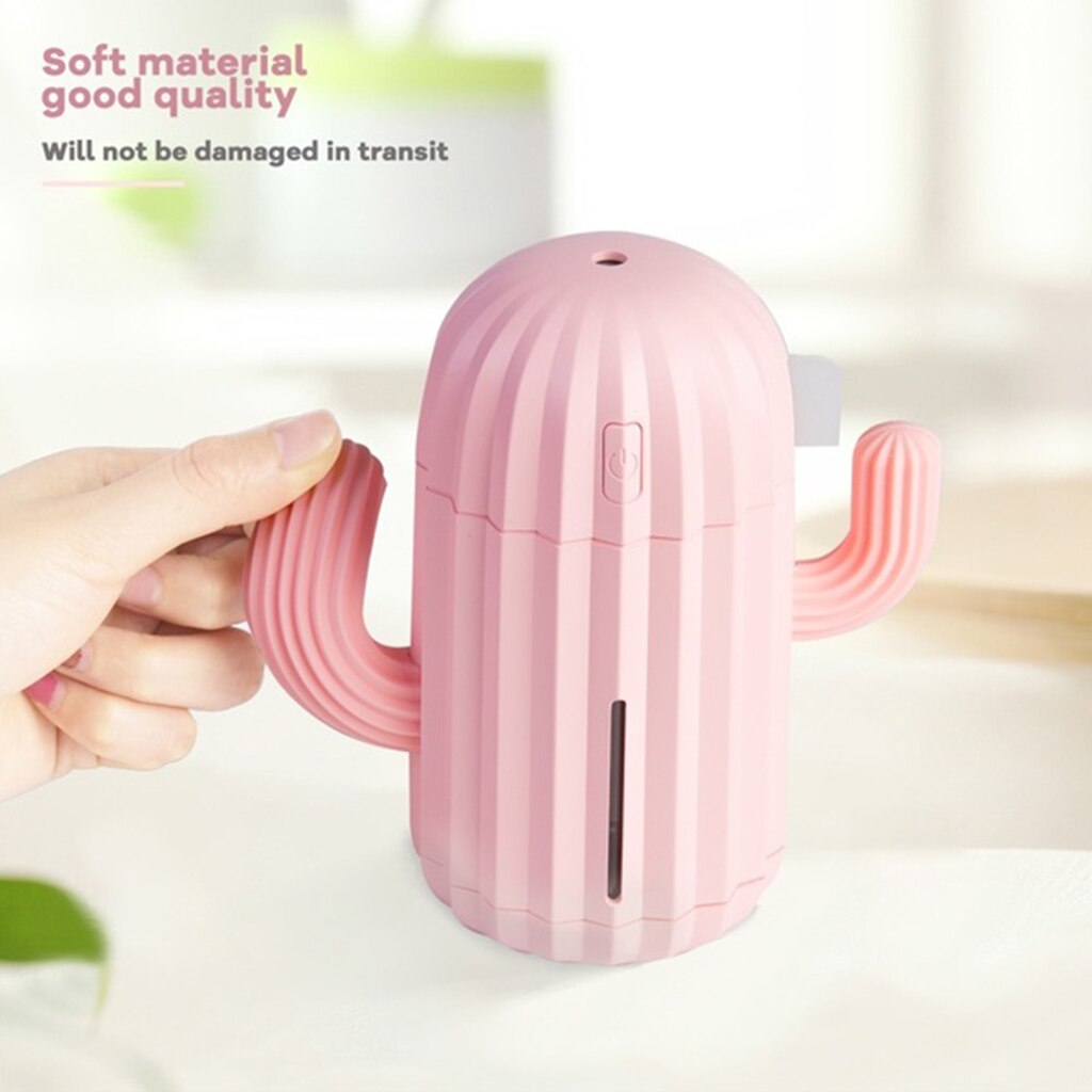 Mini humidificateur d&#39;air Cactus mignon 340ML, diffuseur de brume de veilleuse: Pink 02