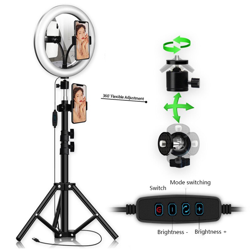 Ringlamp met statief 10 inch 26cm usb-interface dimbare led selfiestick camera telefoon fotografie video make-up lamp