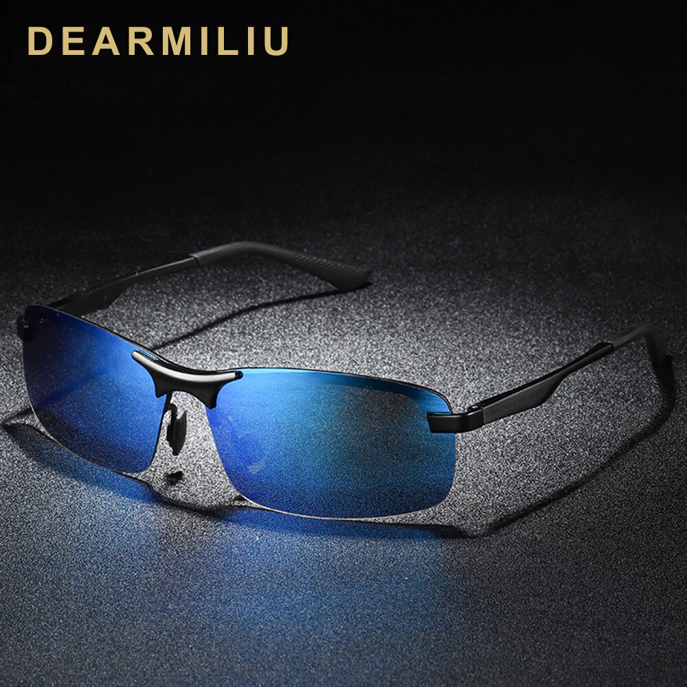 DEARMILIU Heren Zonnebril Semi-Randloze Gepolariseerde Rijden Nachtzicht Lens Zonnebril UV400 Frame Brillen Voor mannen