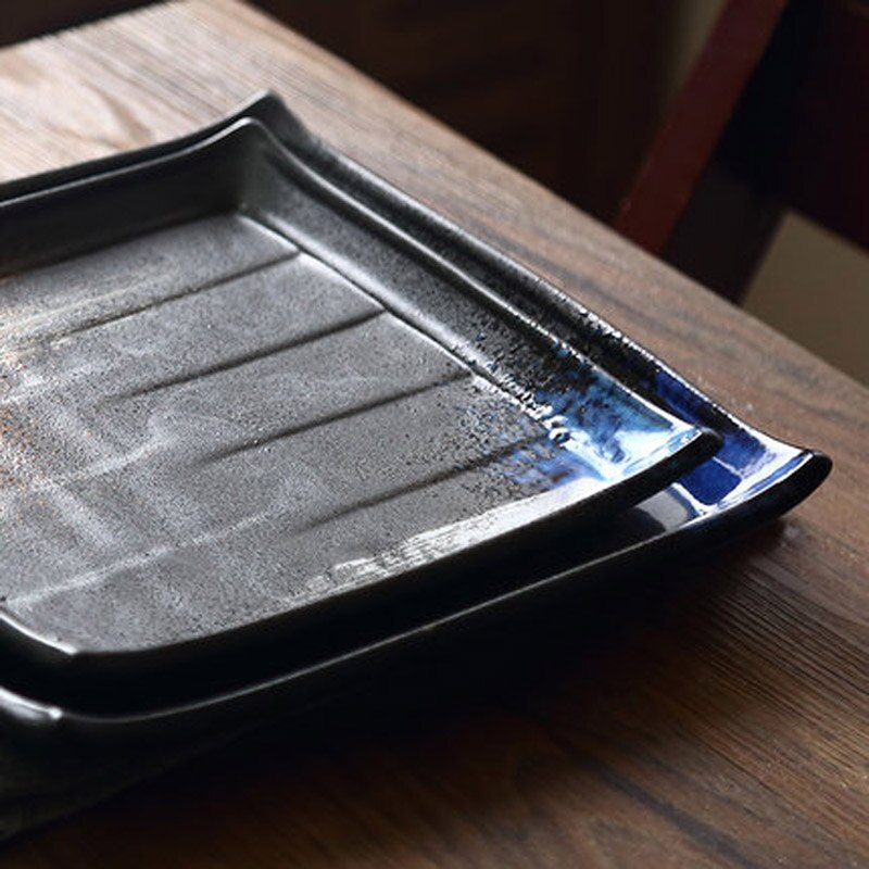 FANCITY Japanese retro ceramic square plate restaurant special dish sushi plate cooking plate irregular plate