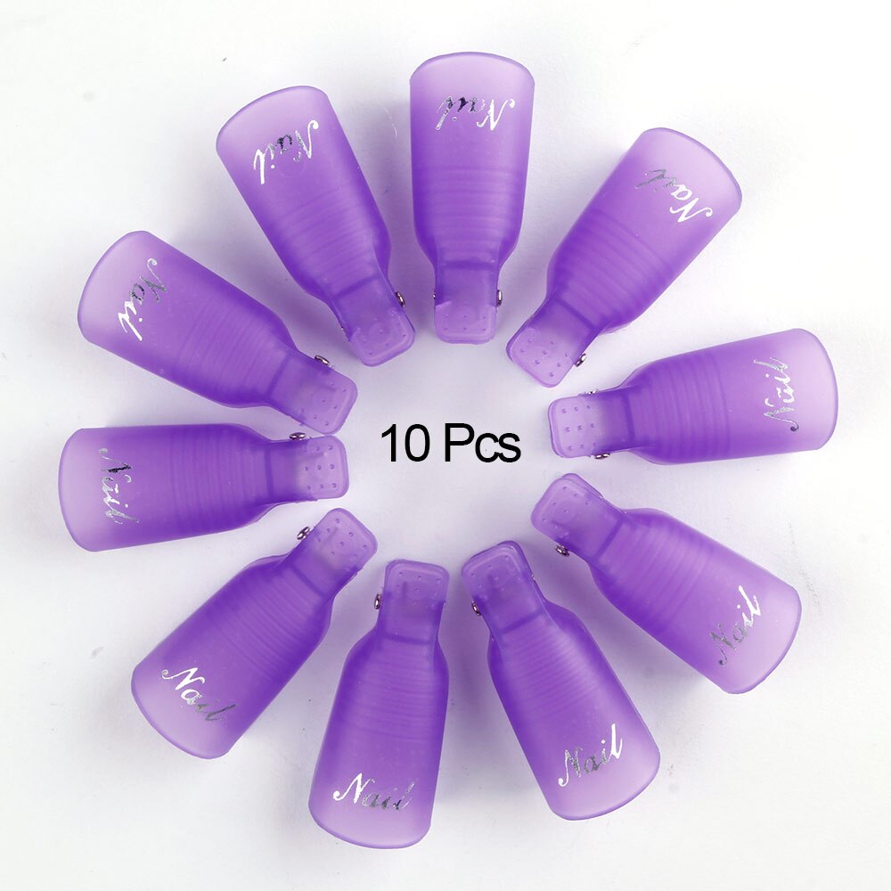10Pcs Nagellak Remover Clip Losweken Cap Nail Art Uv Gel Polish Remover Wraps Plastic Cleaner Nagels tips Voor Vingers Tool: Purple