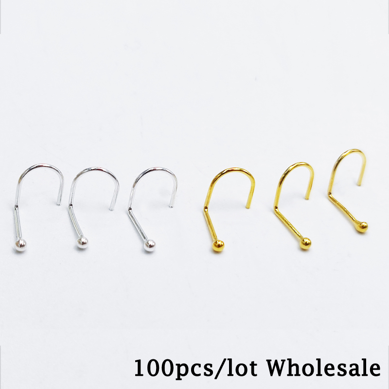 Pendientes de tuerca para nariz y cola de pez, Piercing de Plata de Ley 100, 925mm, 1,5 unids/lote