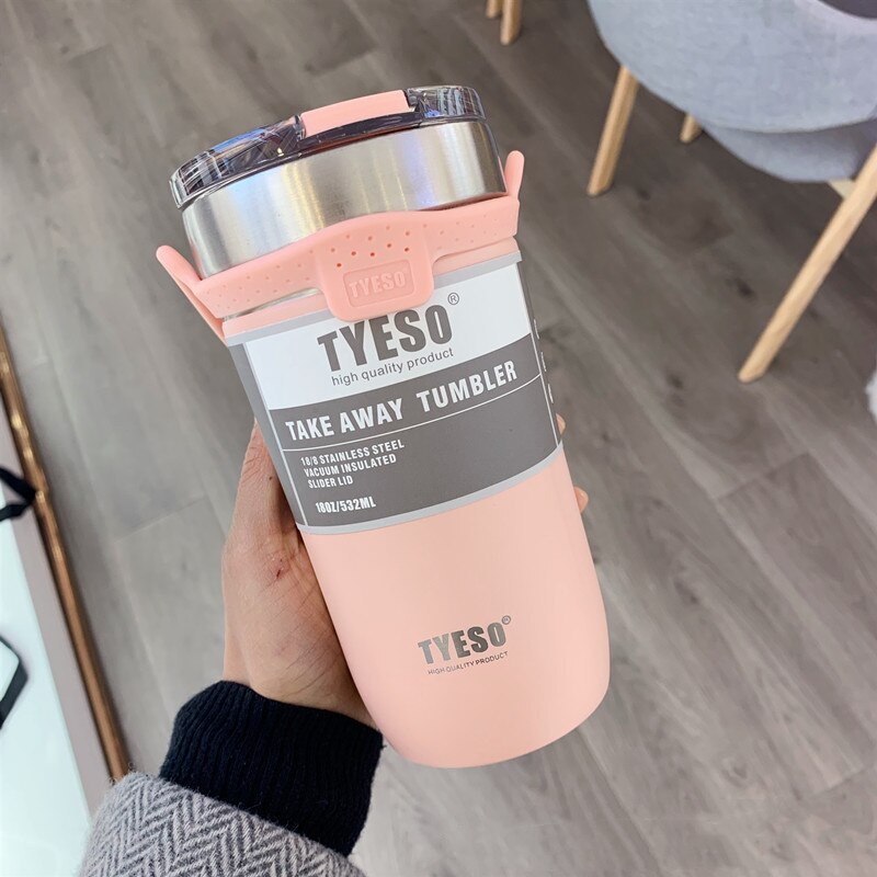 Tyeso kop termokolbe dobbelt rustfrit stål kaffekrus fortykket stor bil termokrus rejse termokop termokrus til: 550ml / Lyserød