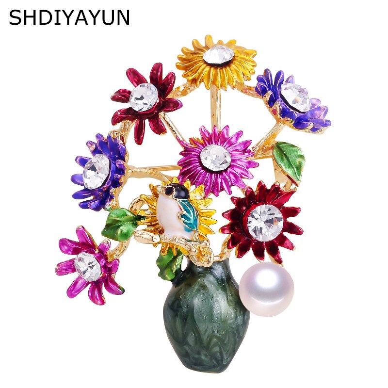 SHDIYAYUN Neue Perle Brosche Blume Vase Brosche Für Frauen Kreative Emaille Brosche Pins Broschen Natürliche Süßwasser Perle Schmuck