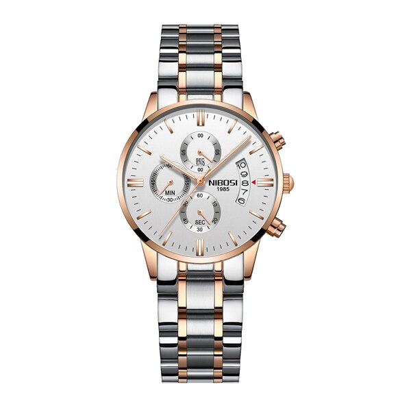 NIBOSI 2020 Top Brand New Cronografo Donna Orologio di Lusso Amante Orologio Classico Orologio Della Signora Bianco Orologi Vestito Orologio Relogio Feminino: rgwhite