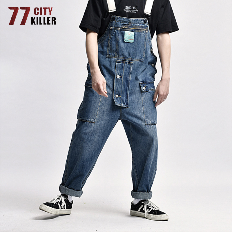 77 city killer denim overalls mænd streetwear cargo bukser mænd worker multi-pocket vaskede joggers herre retro hagesmæk bukser