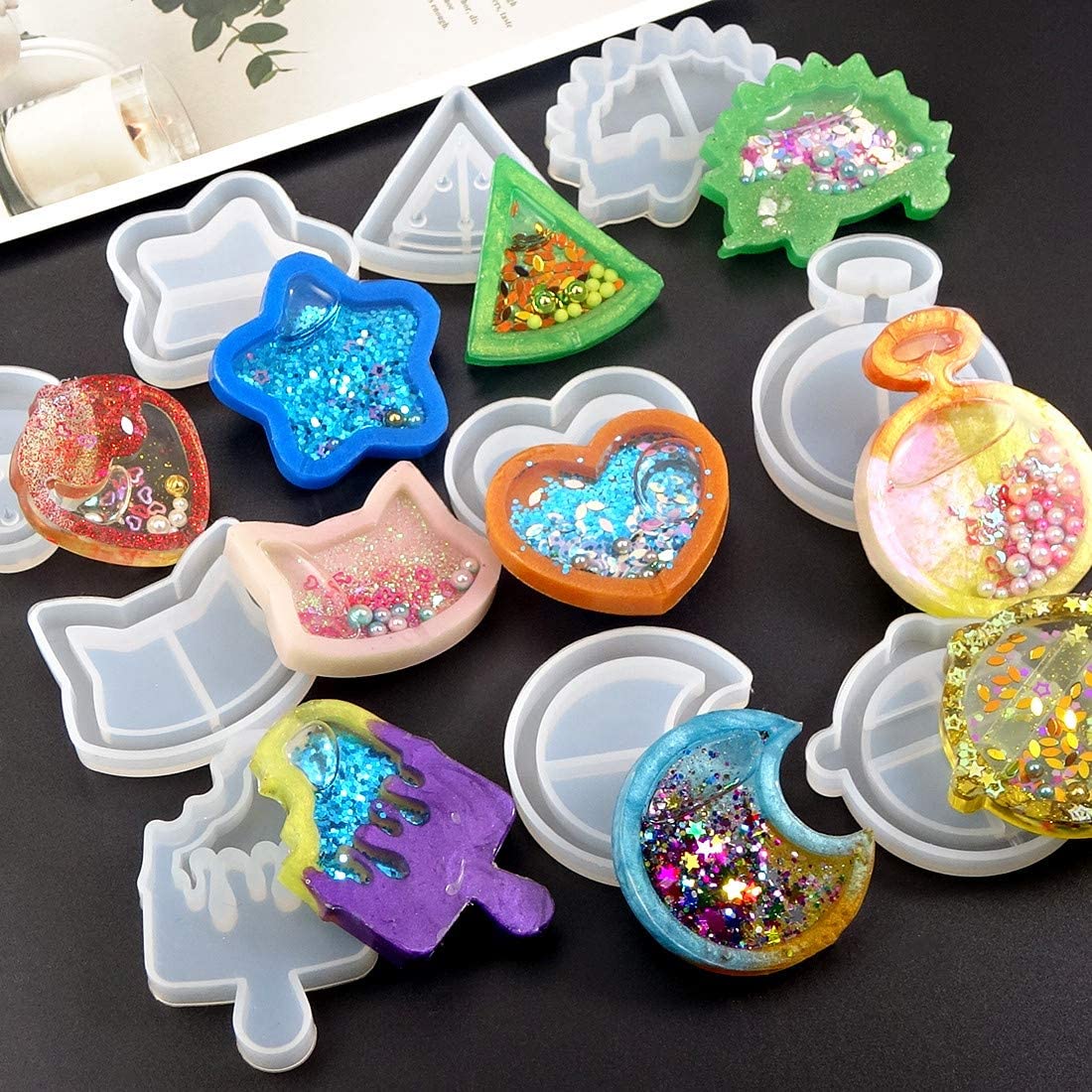 1Pcs Clear Quicksand Heart-shaped star Silicone Molds Shaker Quicksand Oil UV Resin Epoxy Mold For DIY Pendant Jewelry Making